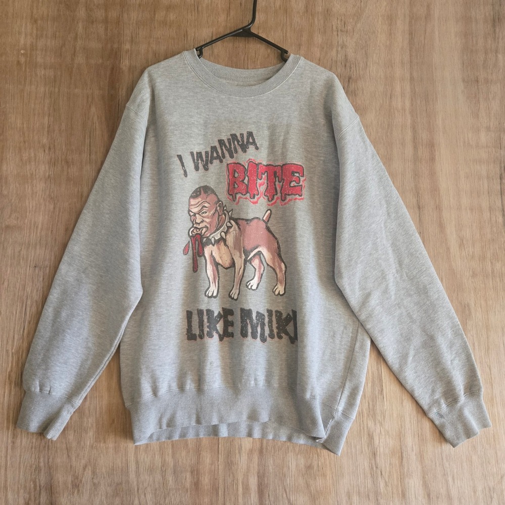 I Wanna Bite Like Mike Tyson Sweatshirt Mens XL Gray Graphic Crewneck High St